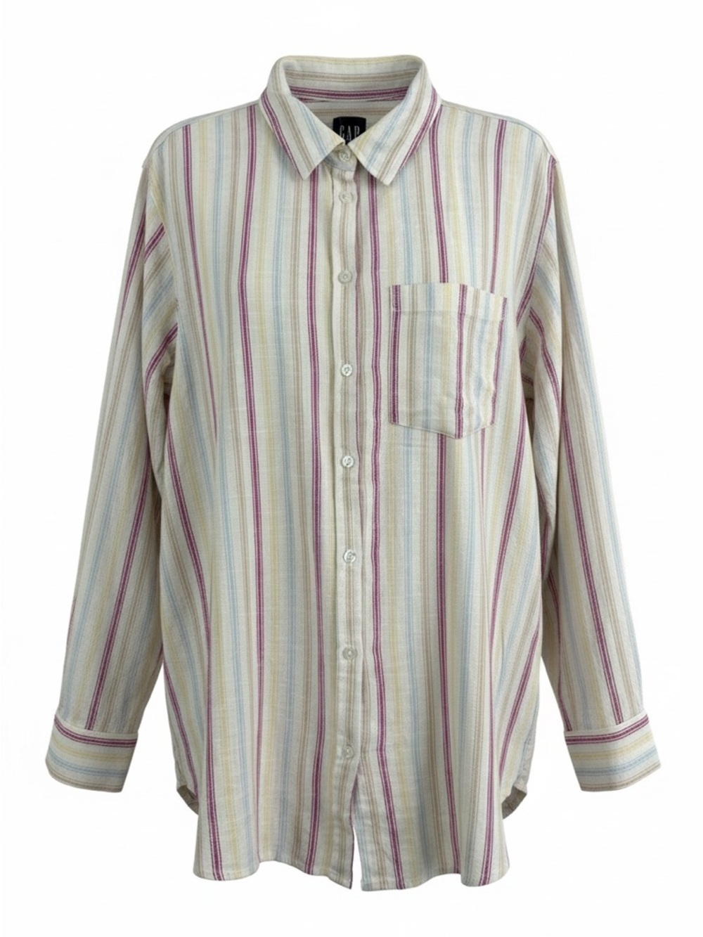 GAP Linen Blend Striped Button Down Shirt XL Cream Pink Yellow Blue Lightweight